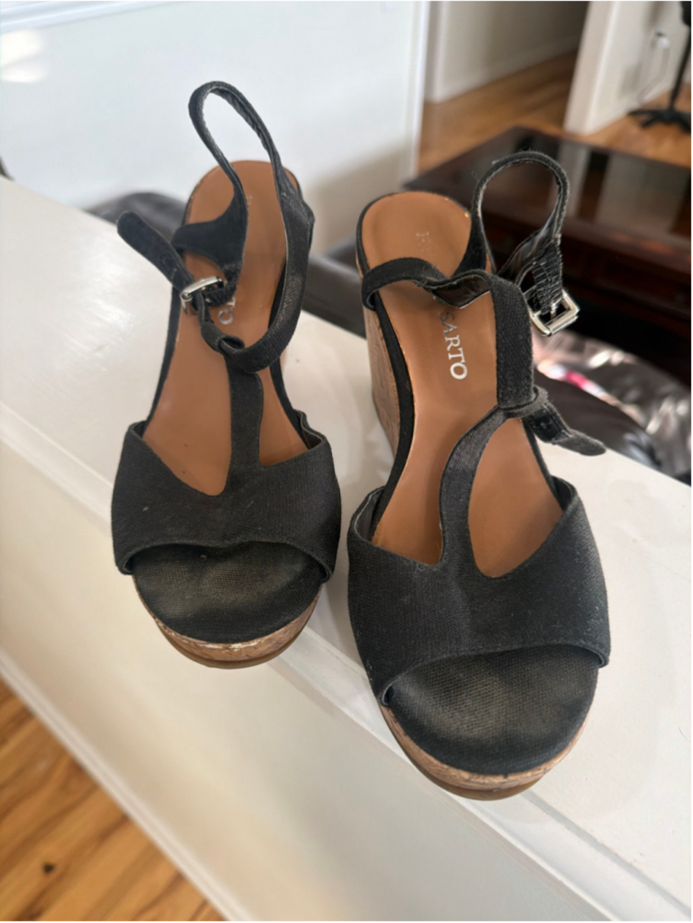 Women's Franco Sarto Black Wedge Sandals size 7.5